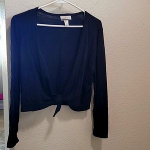 Black Crop Front Tie Sweater